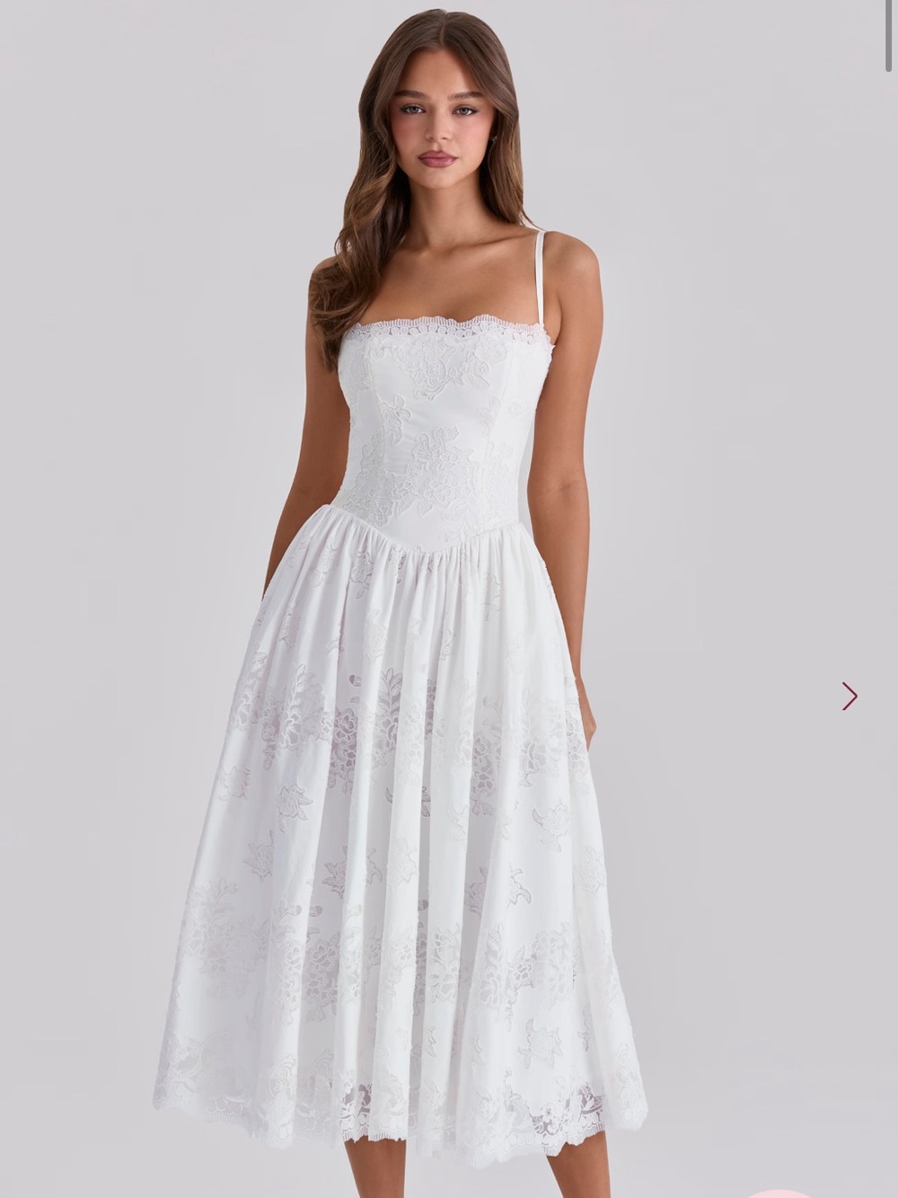House of CB White Lace Midi Dress with Spaghetti Straps